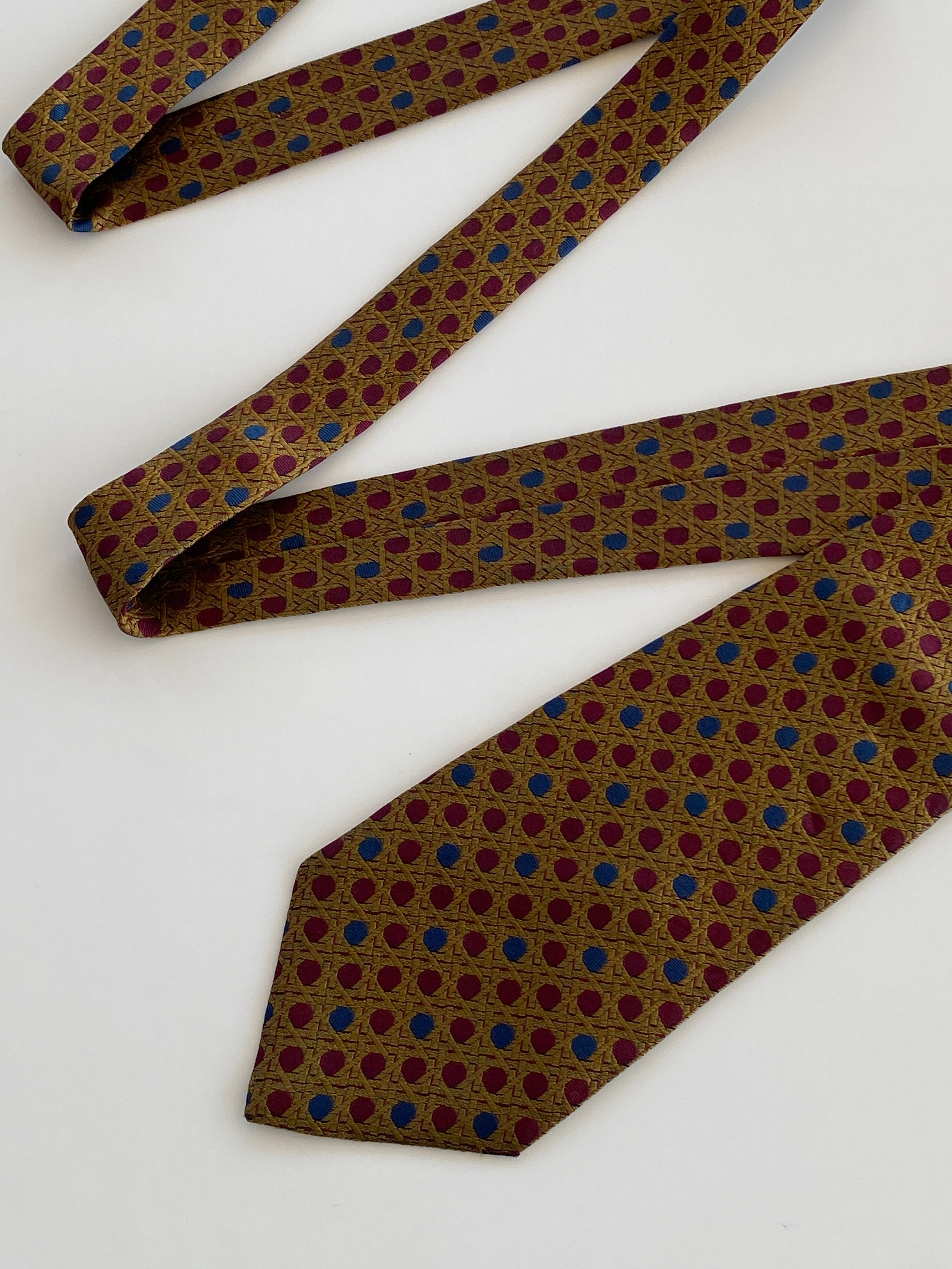 Vintage Christian Dior Monsieur Gold Burgundy Men’s Silk Neck Tie