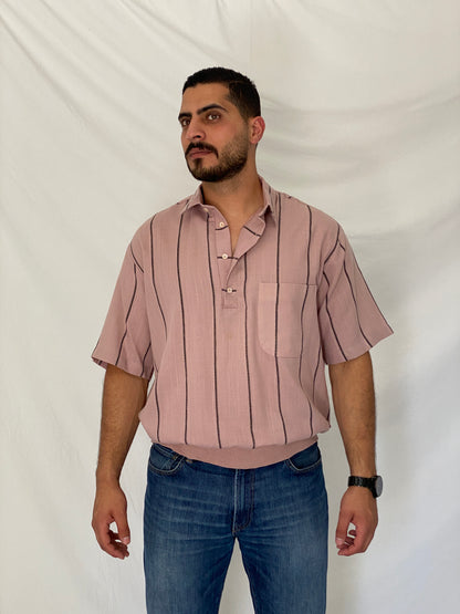 Vintage Norm Thompson Dusty Rose Striped Polo Pullover Top – XL
