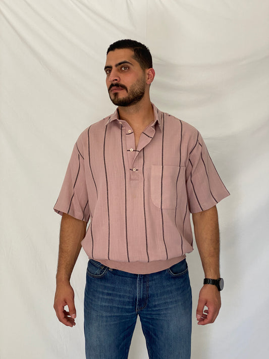 Vintage Norm Thompson Dusty Rose Striped Polo Pullover Top – XL