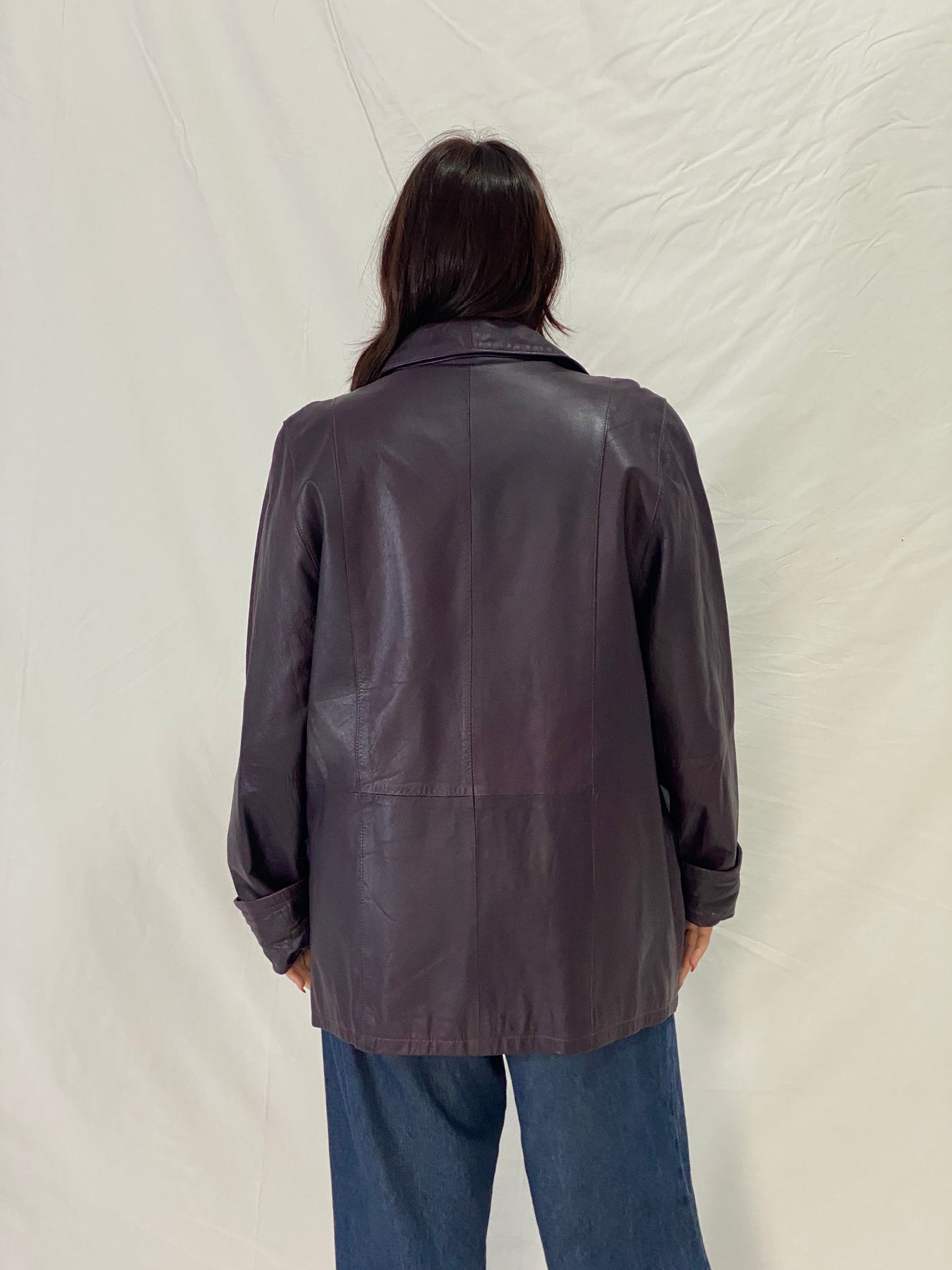 Vintage PER ME Purple Genuine Leather Jacket Italian Tailored Button-Up Leather Coat - L