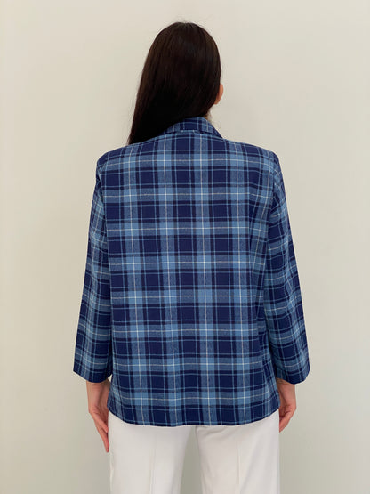 Vintage 90s Modern Essentials Blue Plaid Single-Breasted Blazer - M