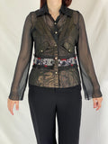 Vintage Farfalla Rosso Shimmery Whimsygoth Beaded Sheer Shirt Evening Top - XL
