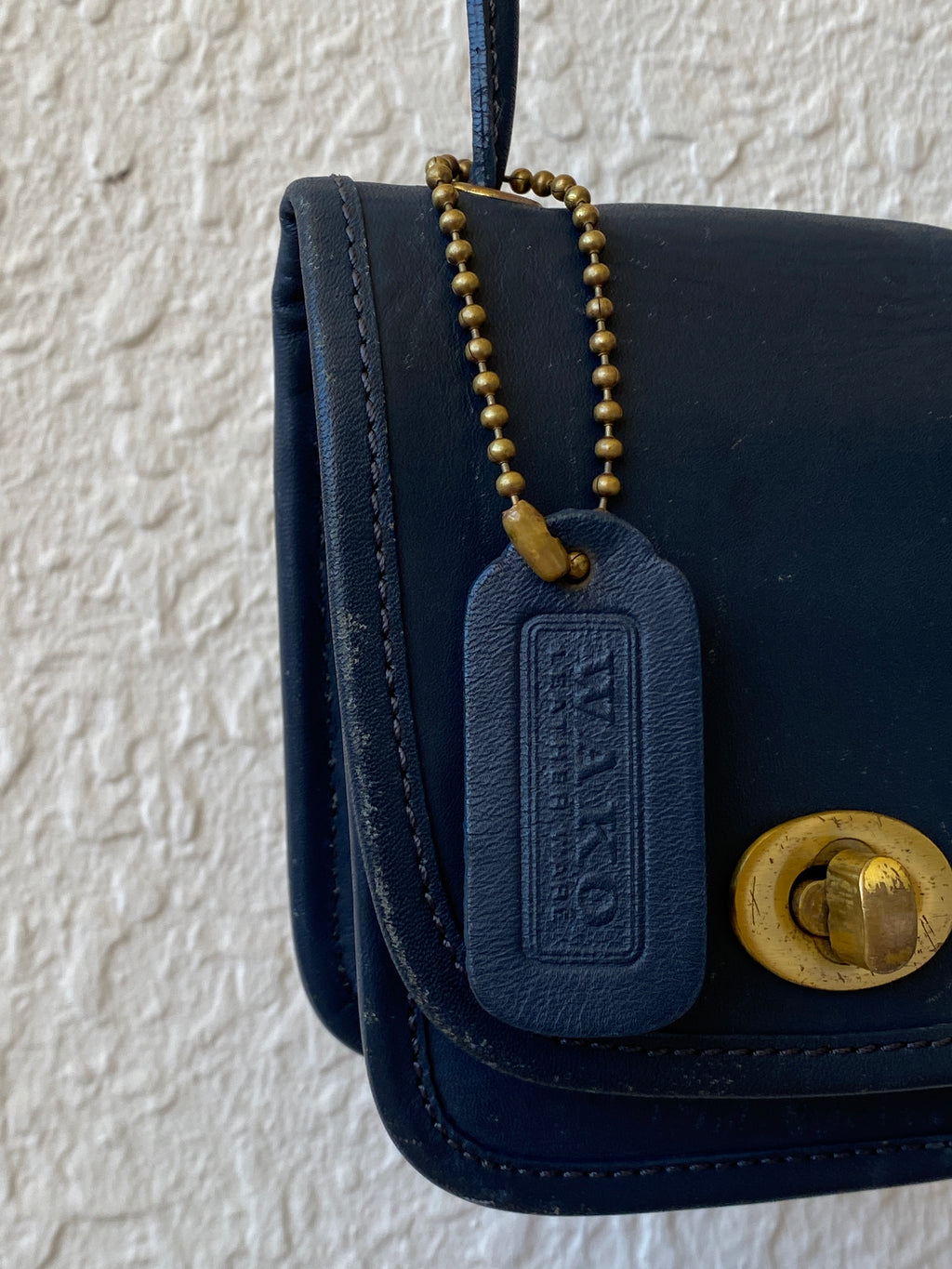 Vintage 80s WAKO Leather Work Dark Navy Mini Crossbody Bag with Extra Long Straps