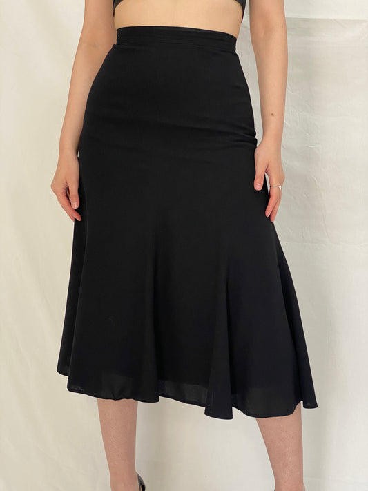 Vintage Y2K Sabena Black Flared A-Line Midi Skirt - S