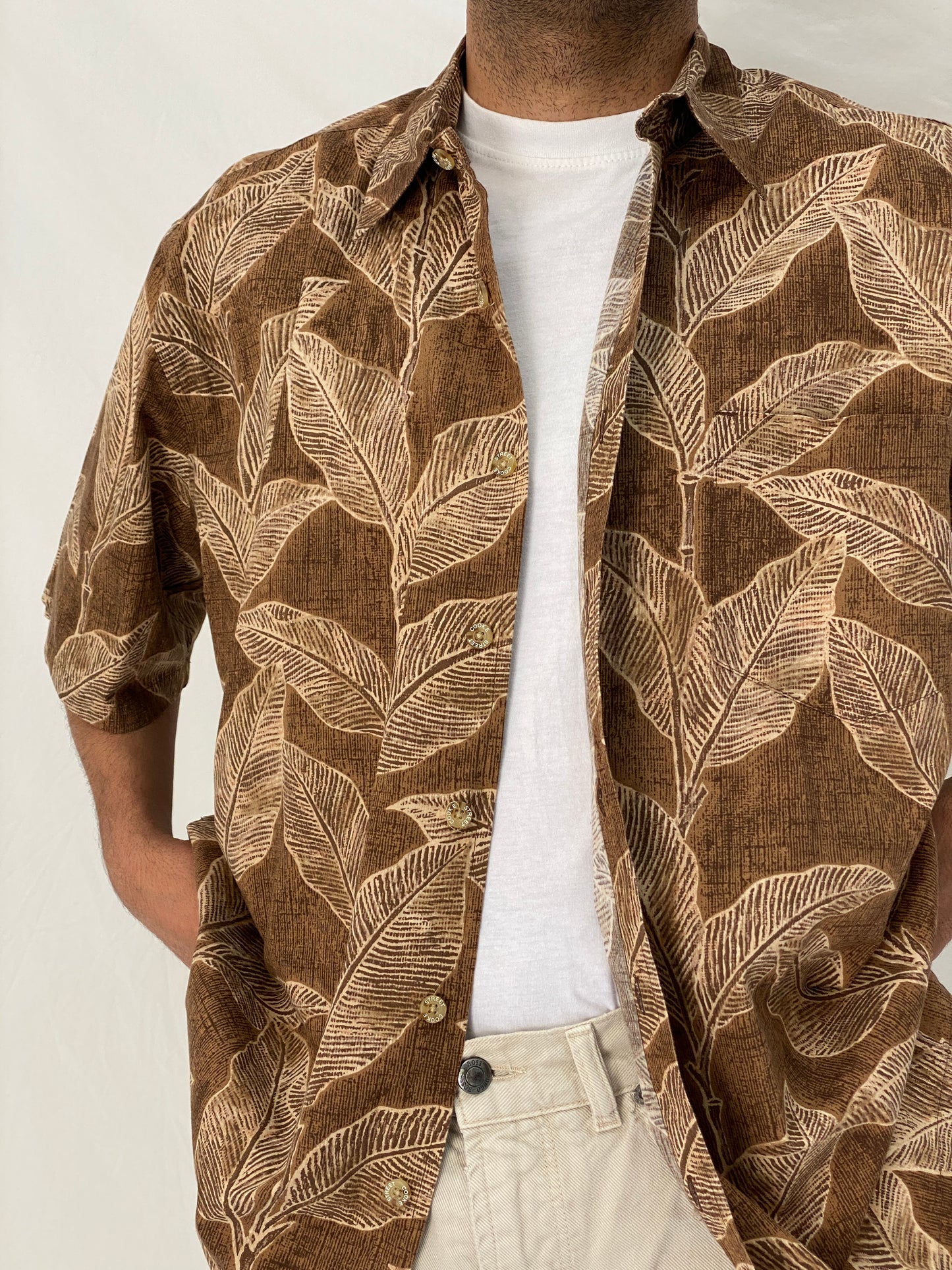 Vintage Cooke Street Honolulu Brown Tropical Cotton Hawaiian Shirt – L