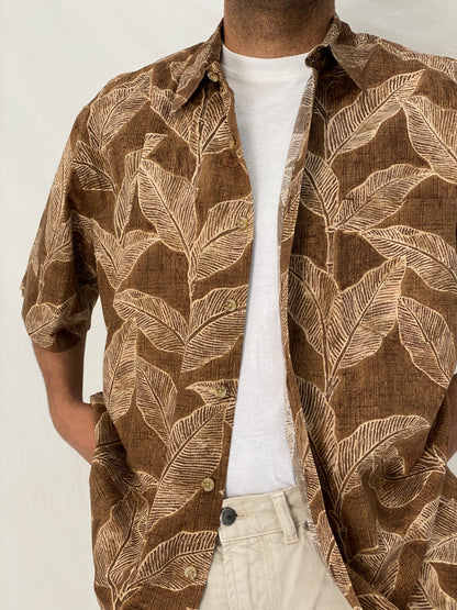 Vintage Cooke Street Honolulu Brown Tropical Cotton Hawaiian Shirt – L