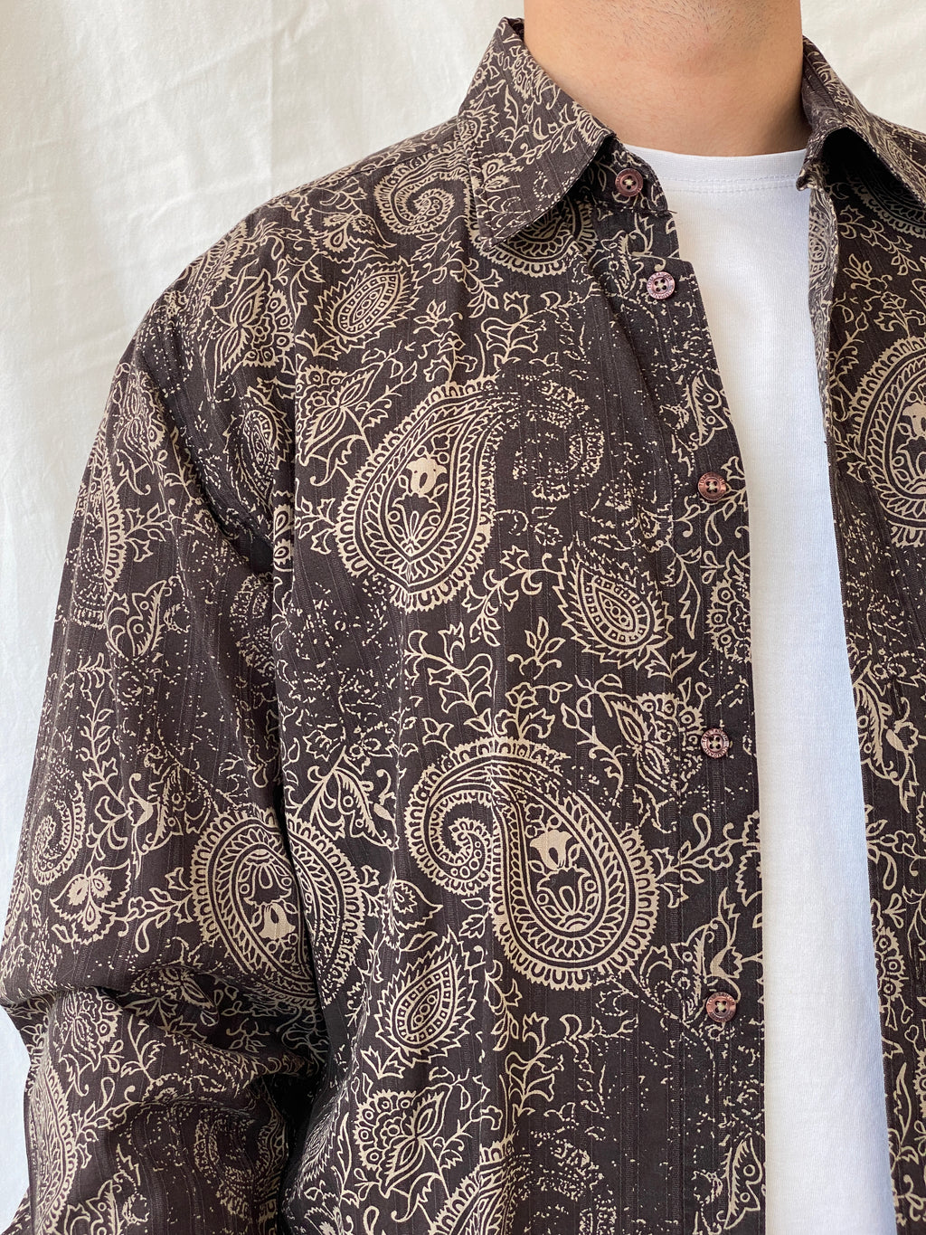 Tom Tailor Sportswear Brown Floral Paisley Print Men’s Long Sleeve Cotton Shirt - XL