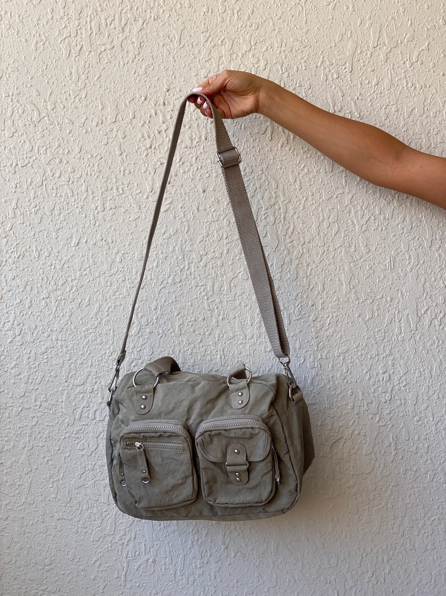 Y2K Woman by Tchibo Taupe Nylon Multi-Pocket Utility Messenger Bag