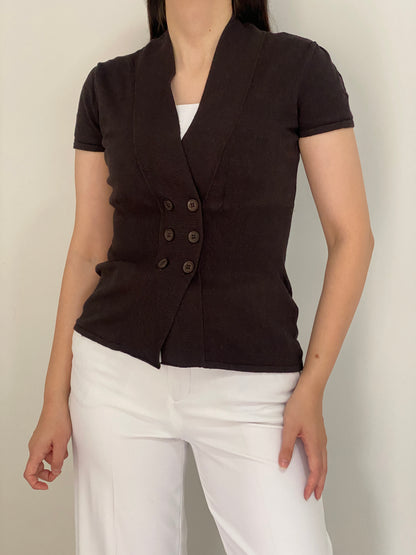 Y2K s.Oliver Selection Dark Brown Double-Breasted Knit Top - S