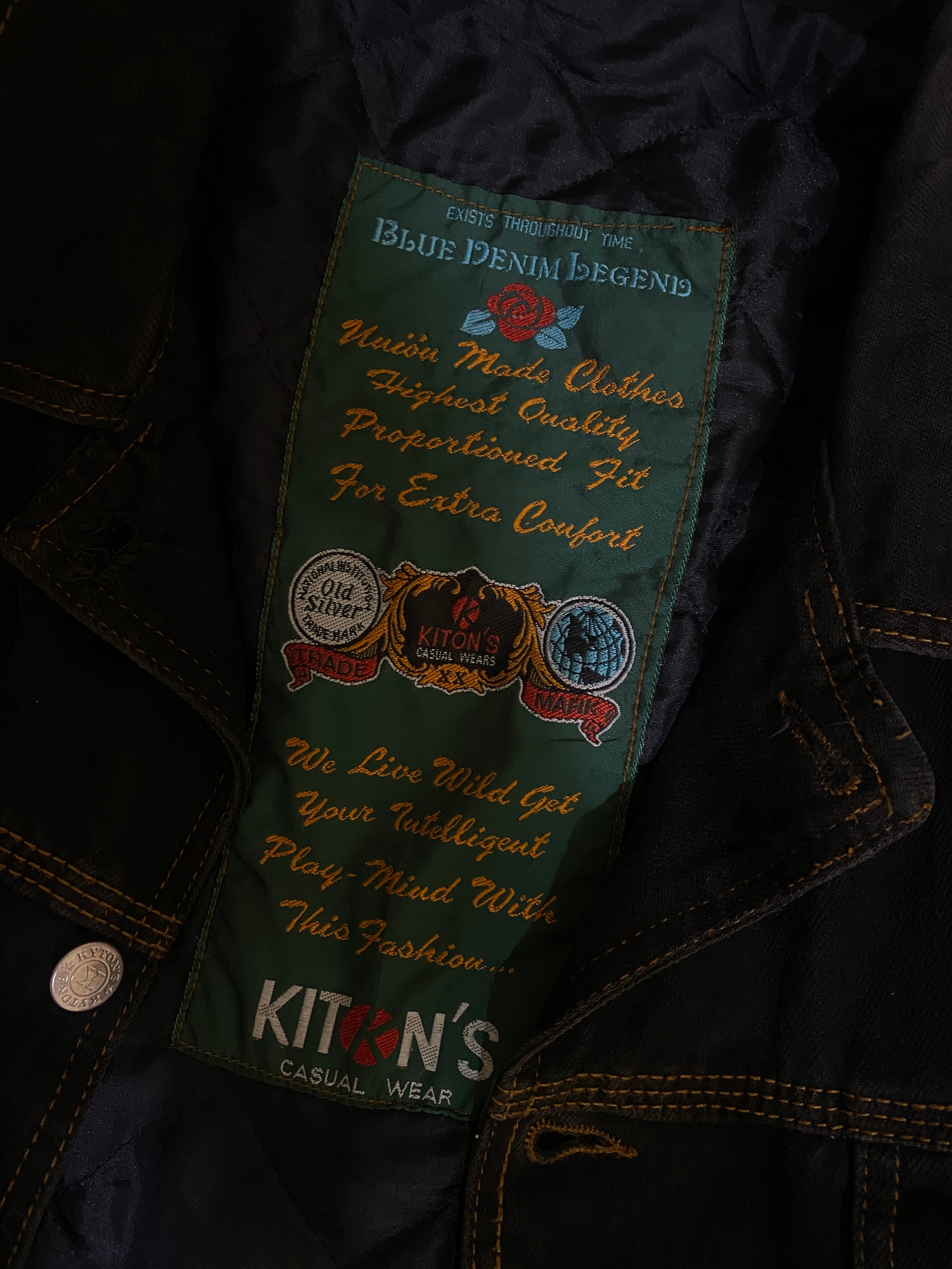 Vintage 90s Kiton’s Black Denim Work Wear Bomber Jacket - L