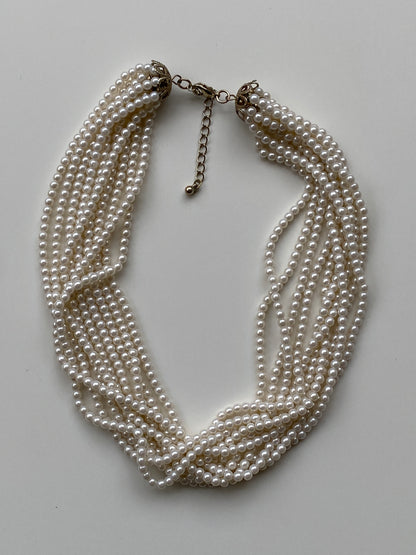 Vintage Cream Multi-Strand Twisted Faux Pearl Torsade Necklace with Filigree Gold End Caps