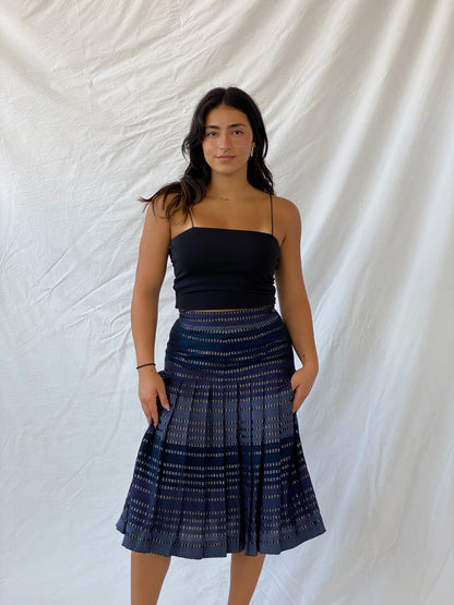 Vintage Carla Carini Blue And Black Pleated Midi Skirt - S