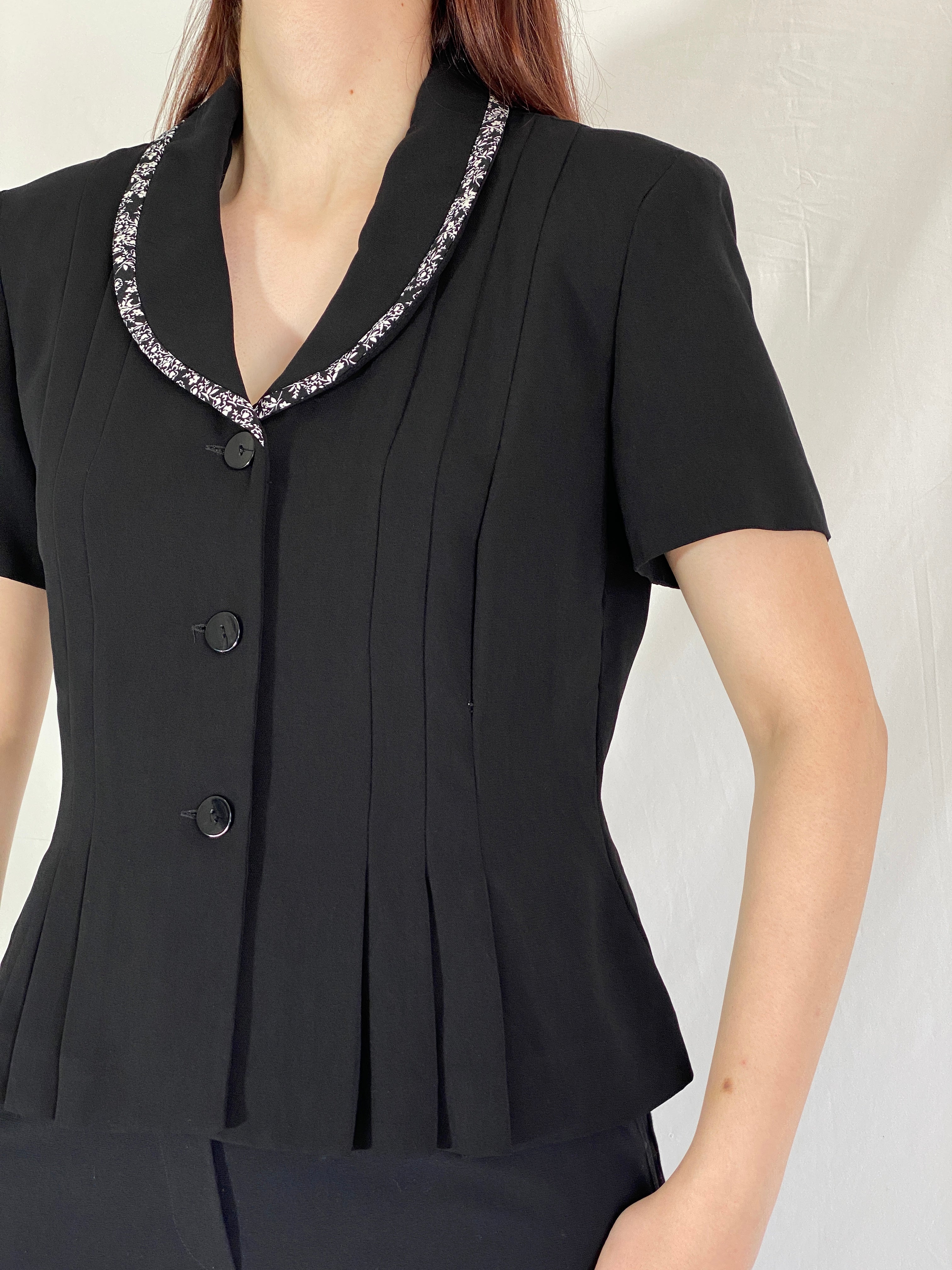 Danny & Nicole Vintage Black Blazer Women’s Short Sleeve Tailored Office Jacket with Waist Detail - M