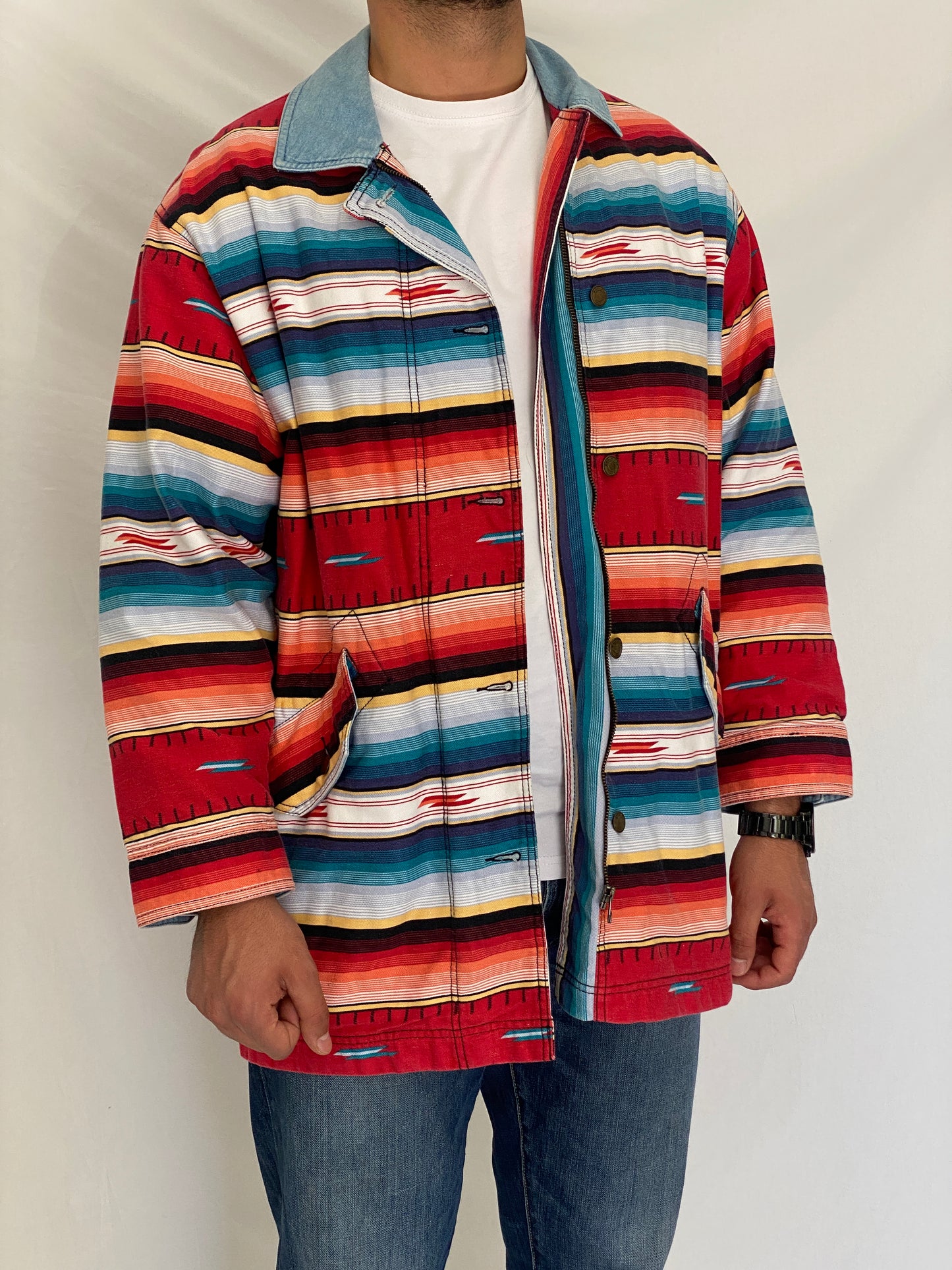 Vintage Woolrich Southwestern Stripe Zip-Up Cotton Shacket – L