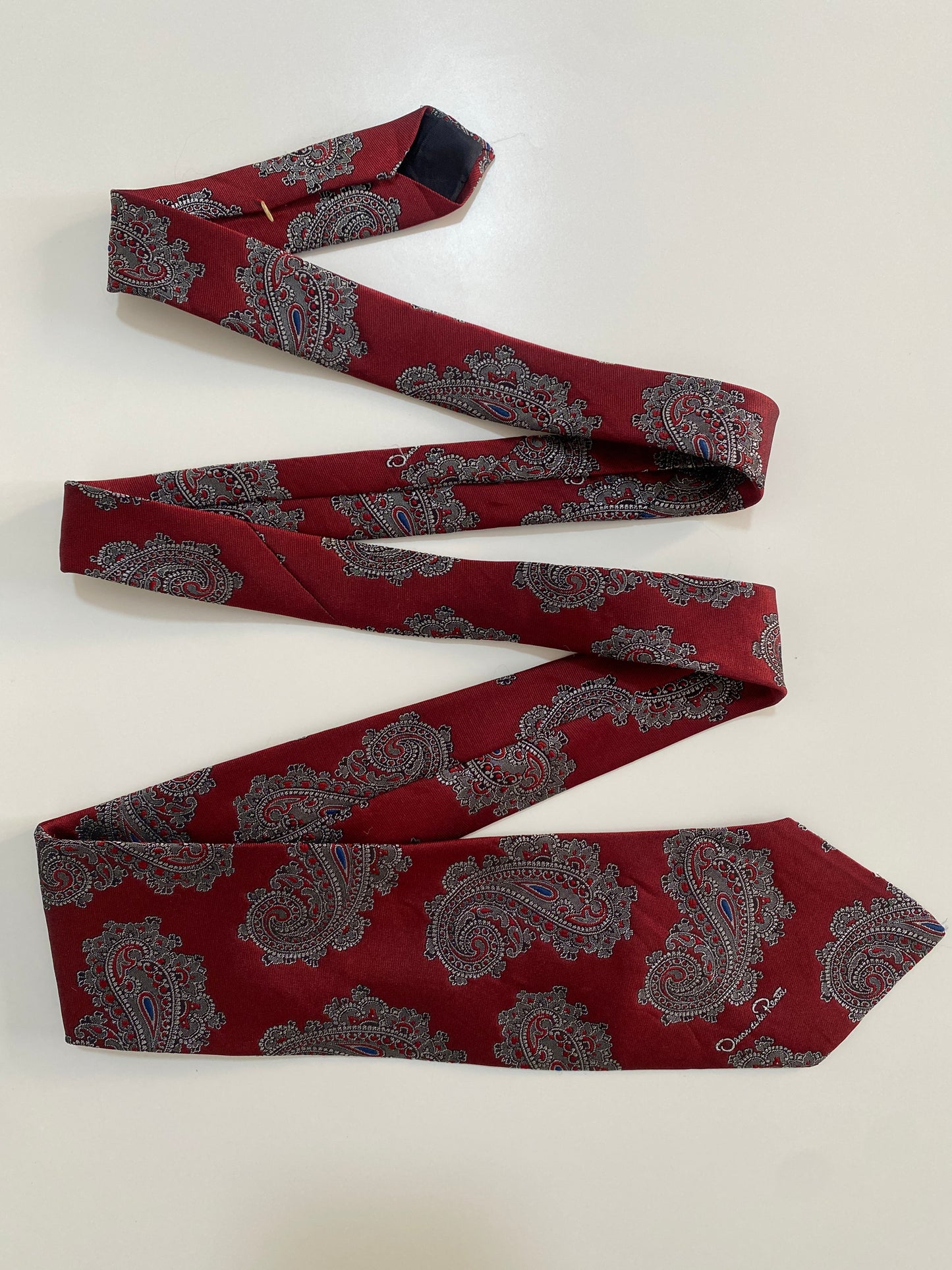 Vintage Oscar de la Renta Studio Silk Tie - Burgundy Paisley Designer Collectible