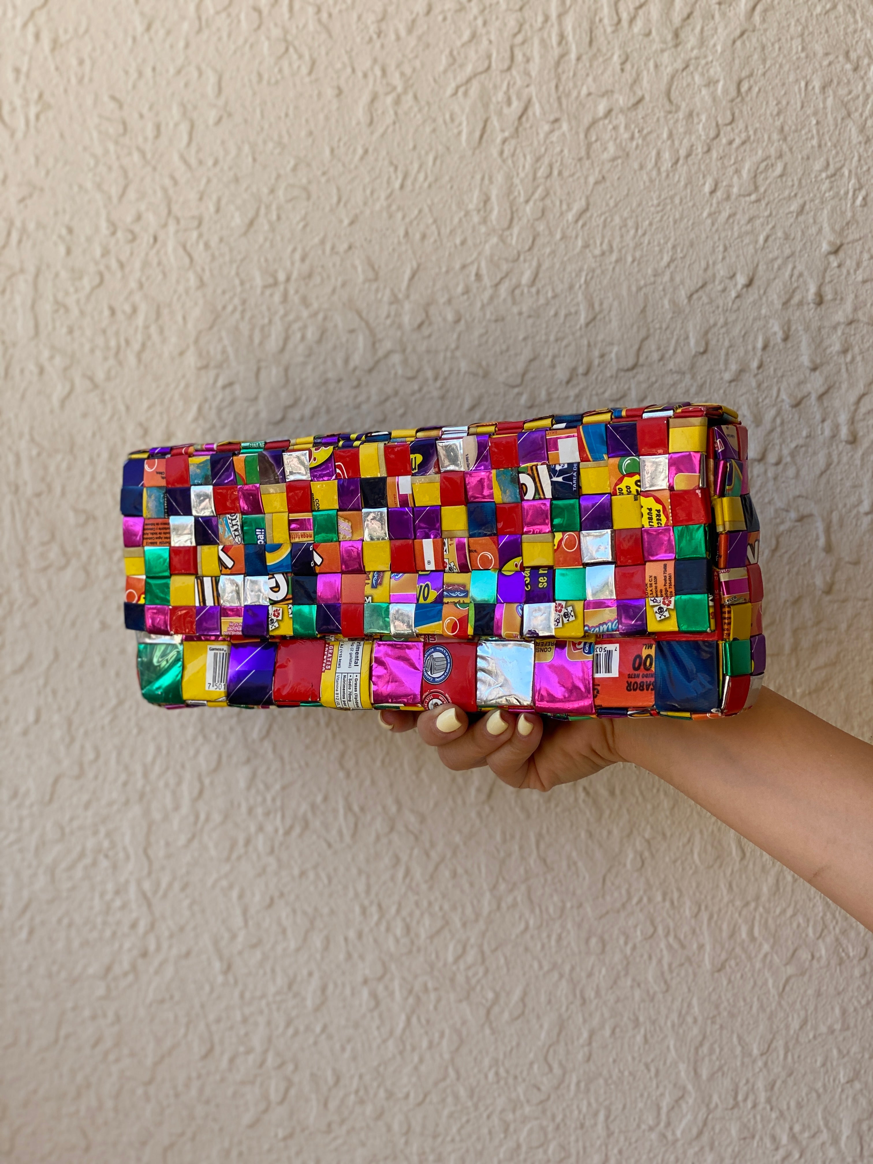 Ecoist Recycled Candy Wrapper Clutch Bag – Handmade Colorful Woven Upcycled Purse