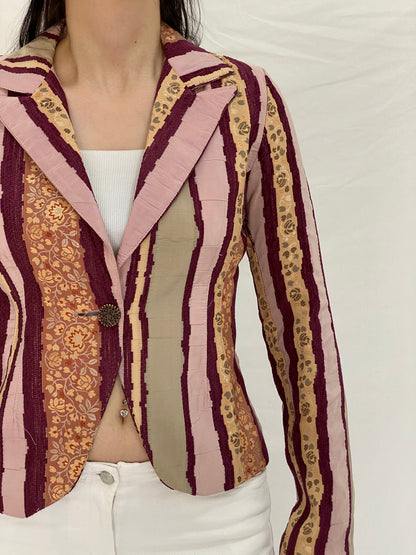 Vintage Rinascimento Patchwork Floral Blazer Pink & Maroon Tailored Jacket - S