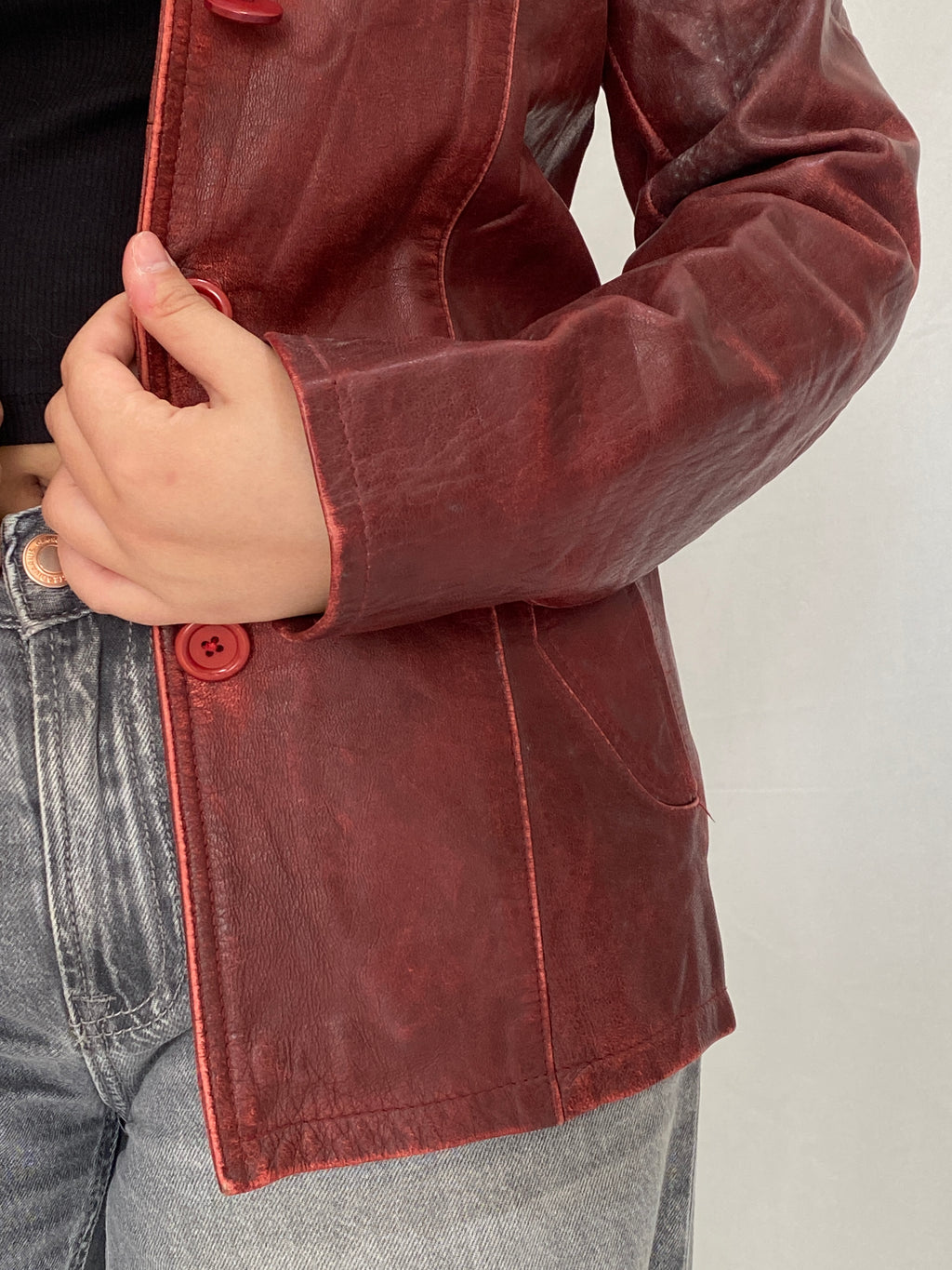 Vintage Arturo Paris Distressed Red Genuine Goat Leather Blazer Jacket - M