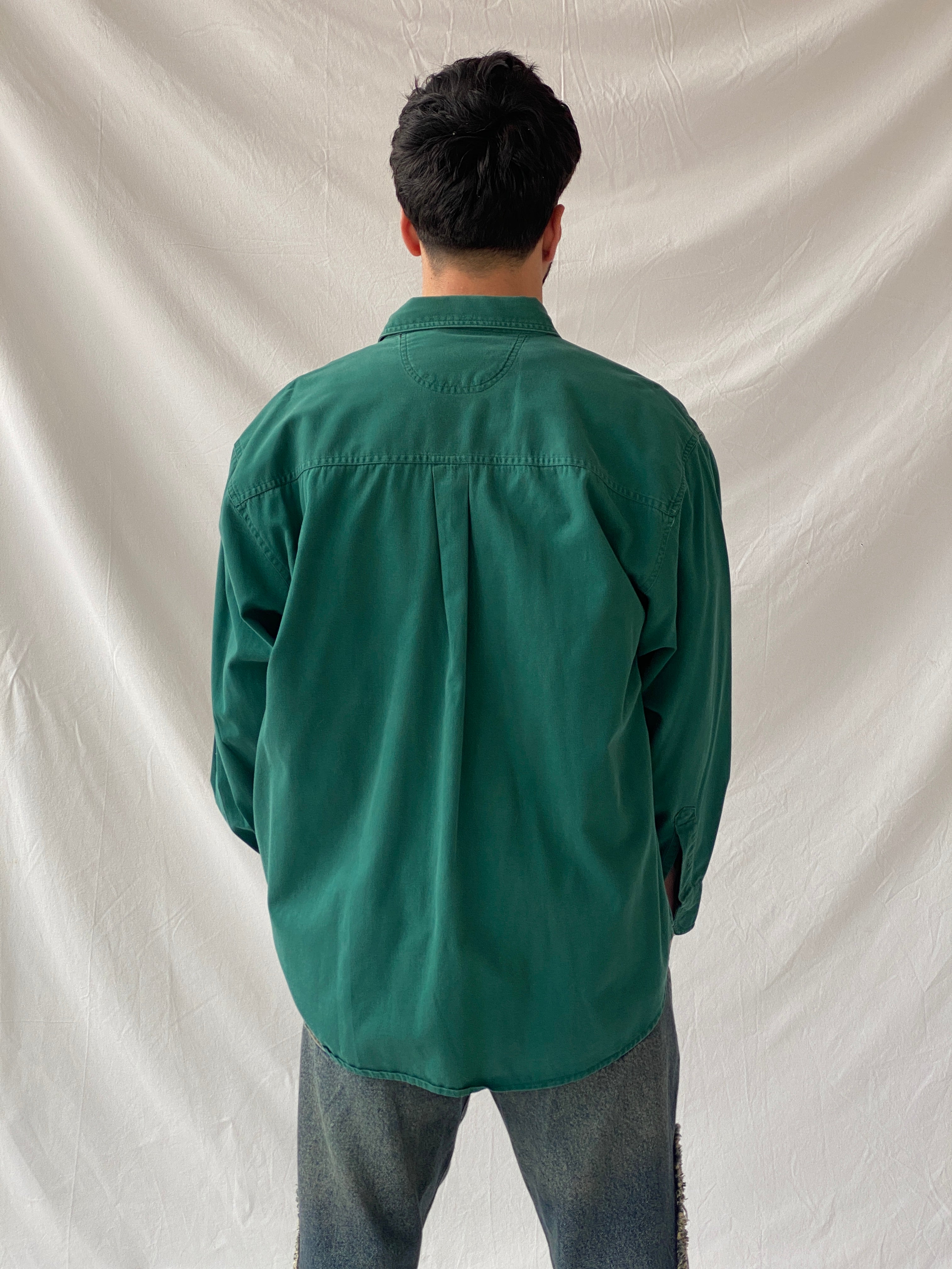 Vintage 90s Great Land Apparel Men’s Green Cotton Long Sleeve Shirt - XL