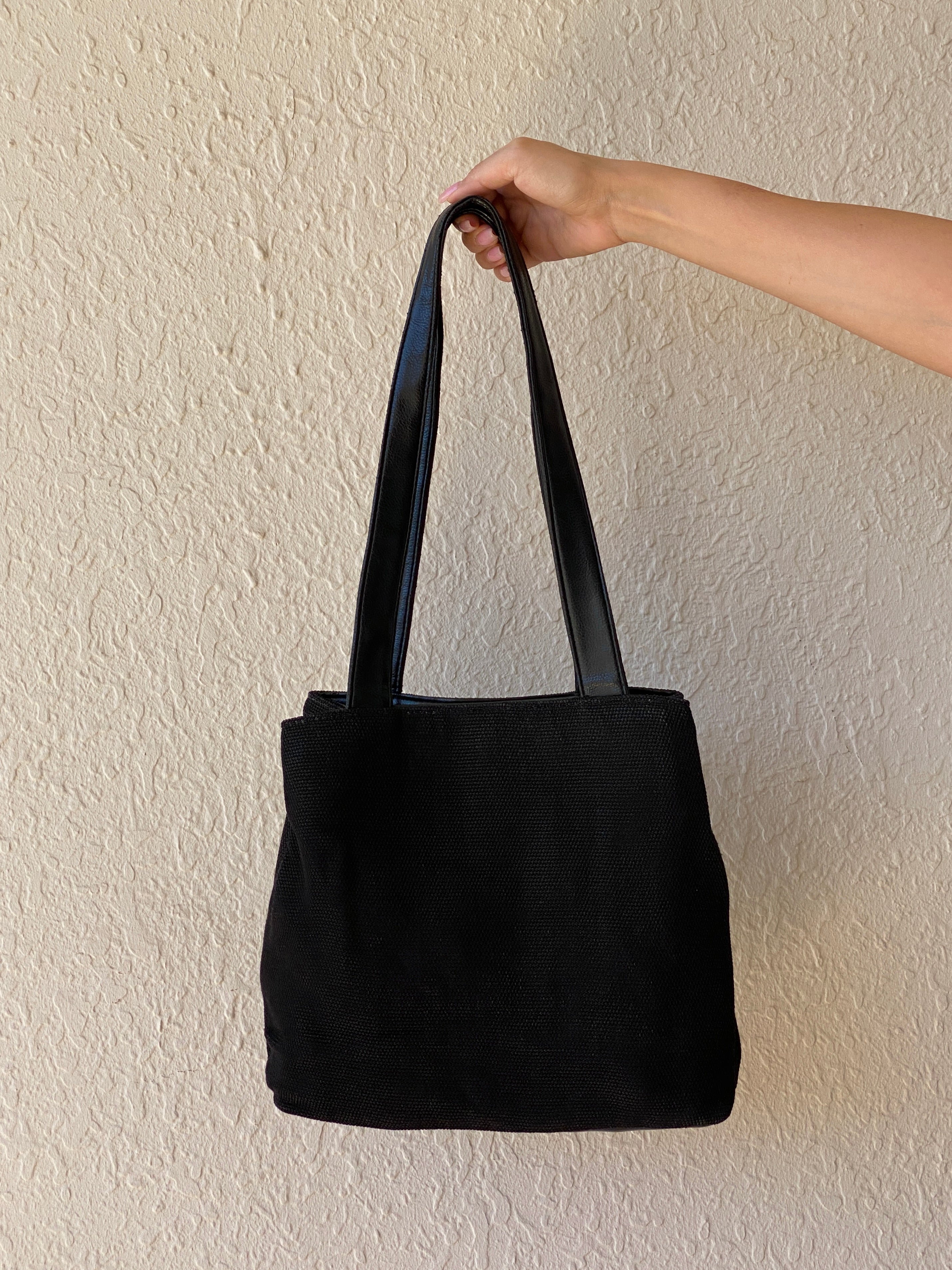 Vintage 90s Nine West Black Canvas Women’s Shoulder Bucket Bag