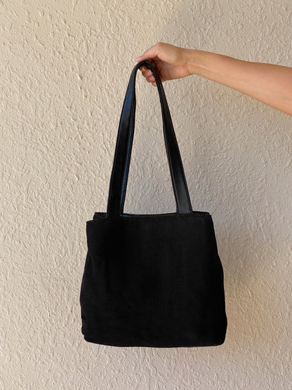 Vintage 90s Nine West Black Canvas Women’s Shoulder Bucket Bag
