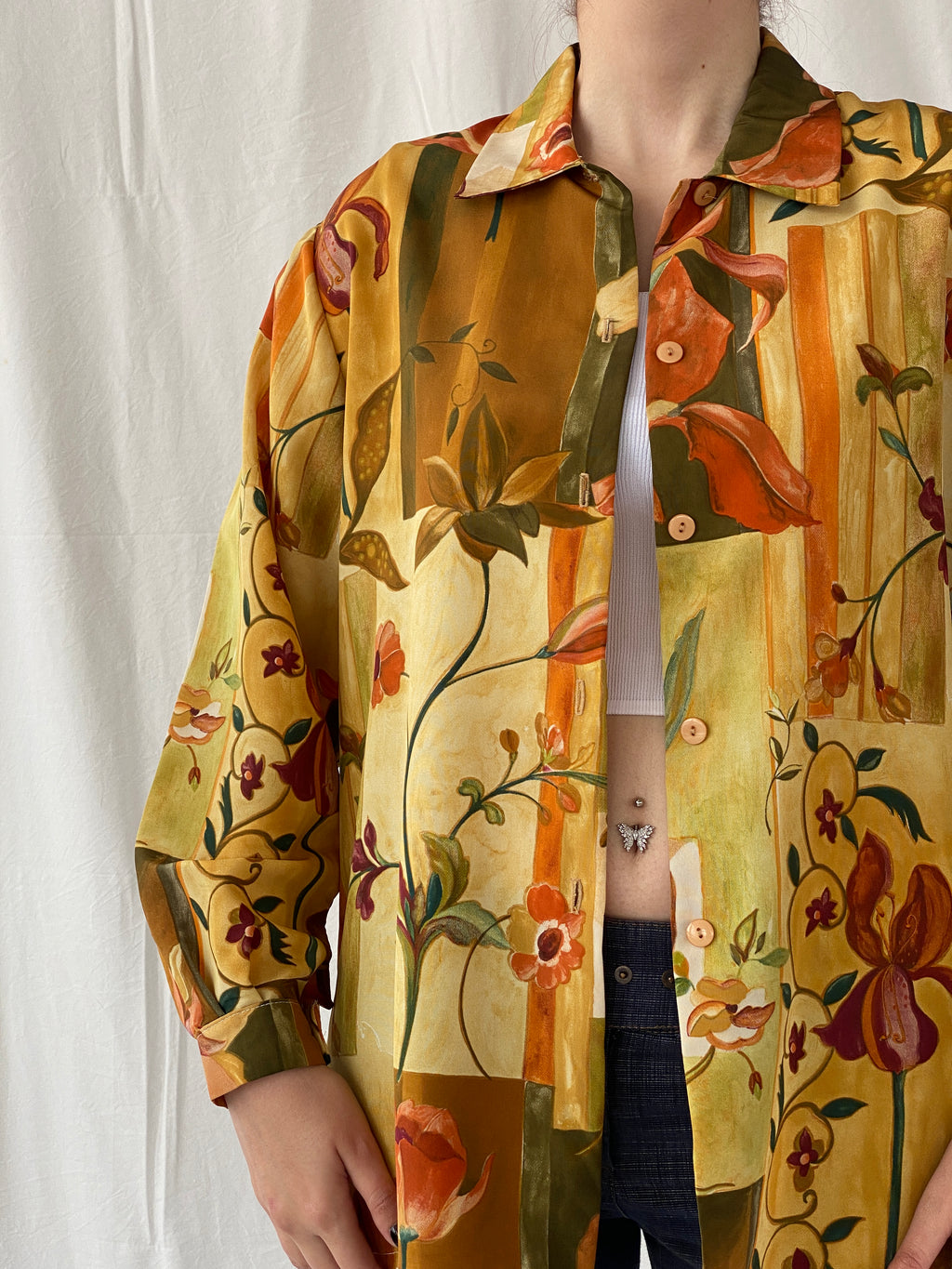 Vintage 90s Froggy Floral Full sleeve Women’s Summer Shirt - L