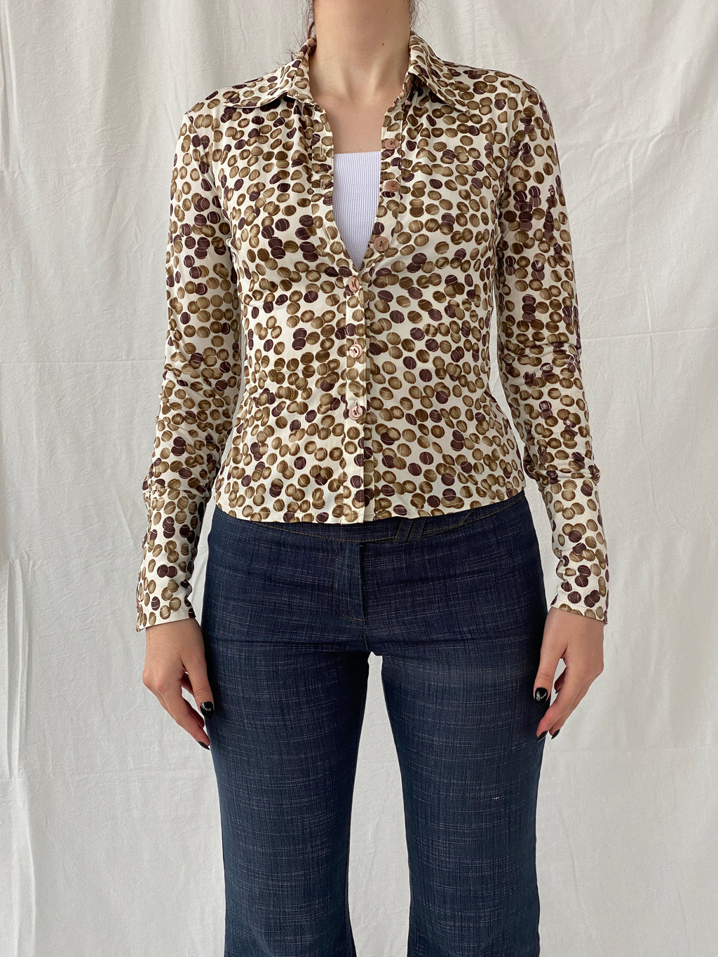 Vintage B&Z Fashion Tennis Ball Graphic Buttoned Women’s Long Sleeve Shirt - S