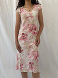 Dreamy Vintage Cõté Femme Pink Cream Floral Fairycore Midi Dress - S