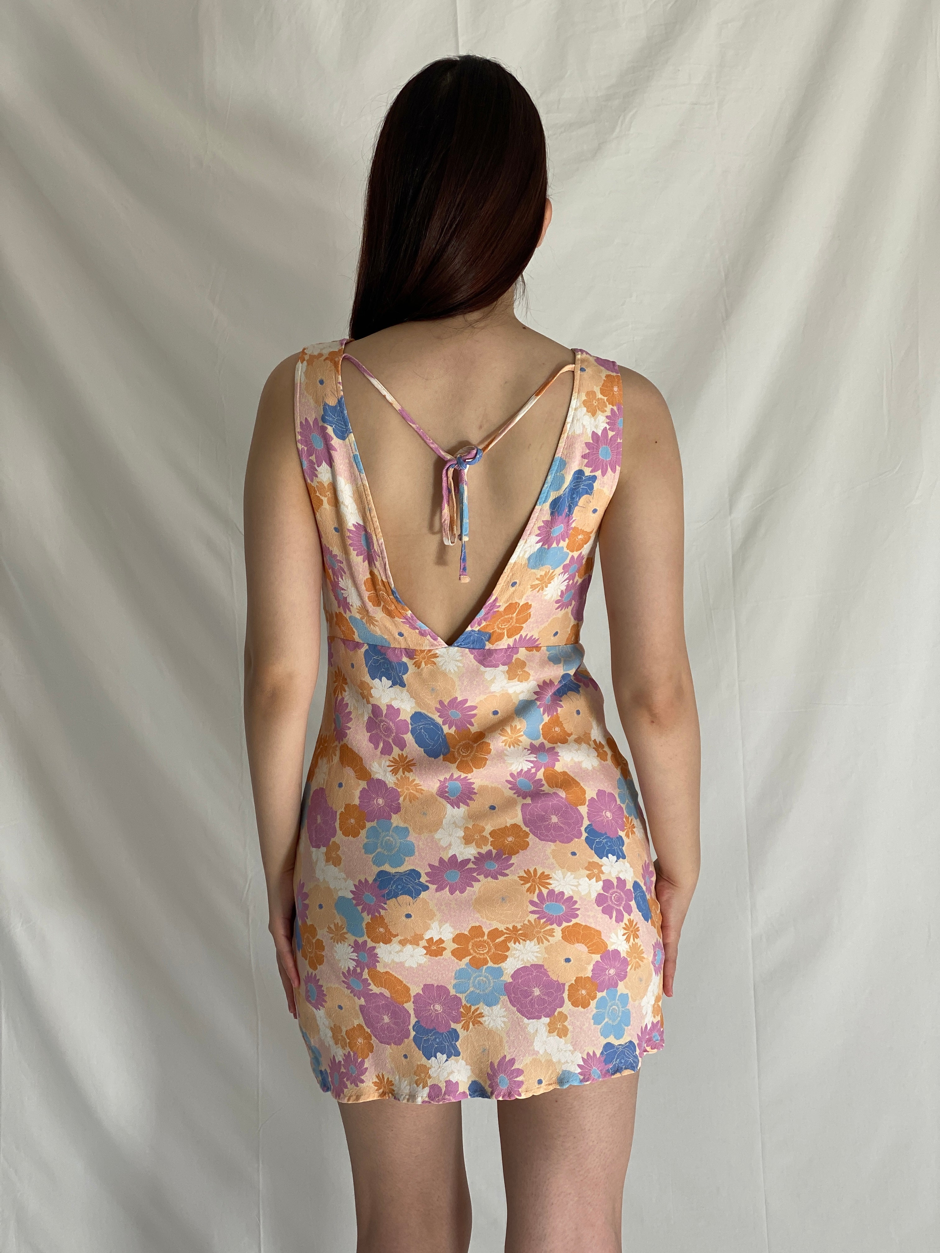 Y2K Charlie Holiday Floral Pastel 2000s Slip Style Mini Dress - S