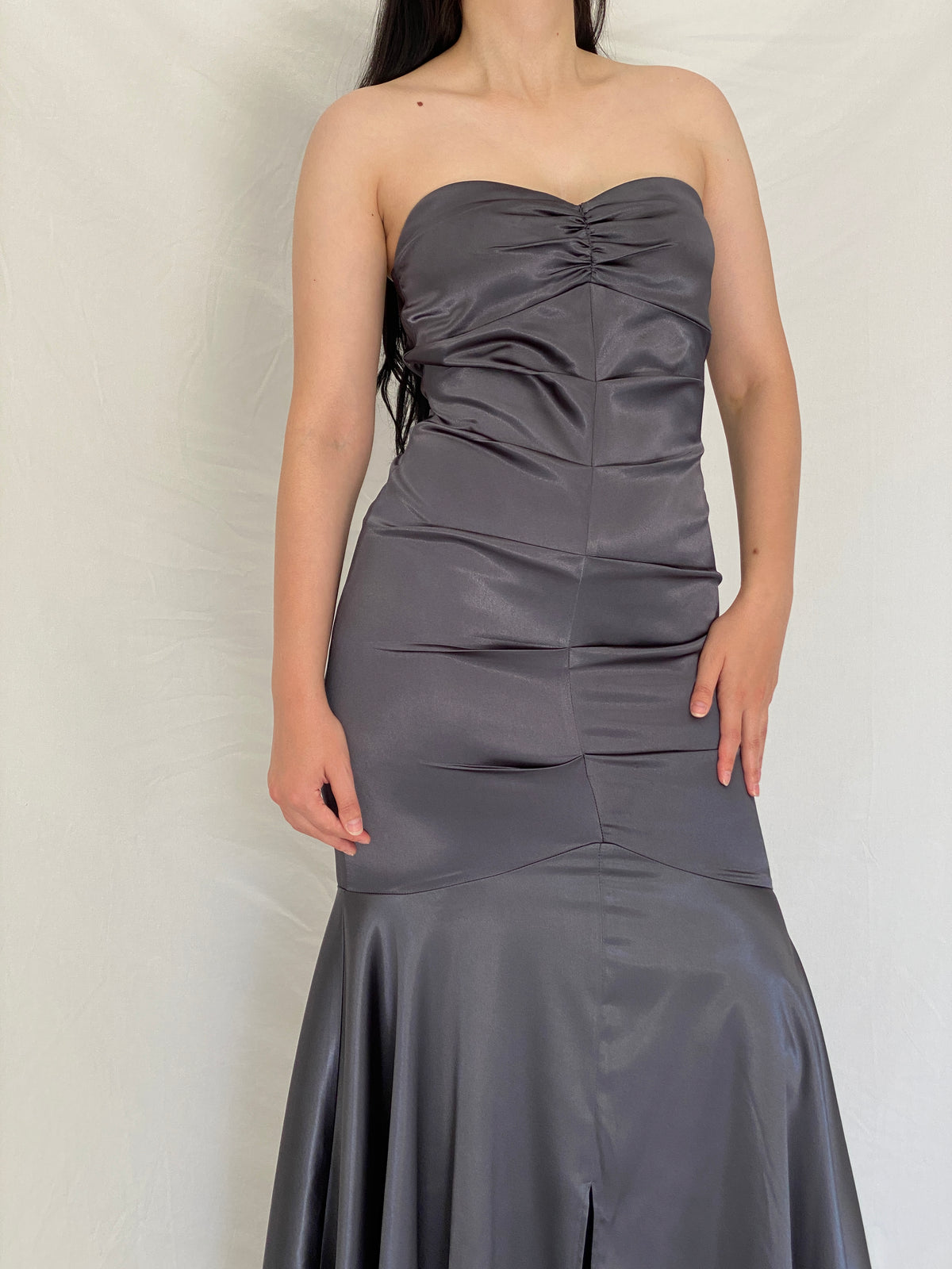 Vintage Y2K Jump Apparel by Wendye Chaitin Charcoal Satin Mermaid Evening Gown - M Vintage Y2K Jump Apparel by Wendye Chaitin Charcoal Satin Mermaid Evening Gown - M