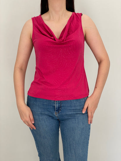 Y2K Noni Hot Pink Shimmery Cowl Neck Sleeveless Top – M