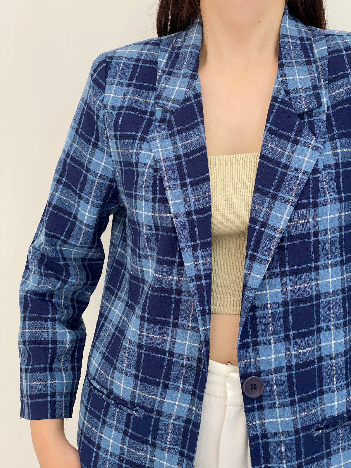 Vintage 90s Modern Essentials Blue Plaid Single-Breasted Blazer - M