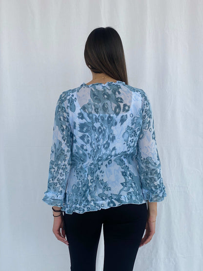 Per Una by Marks&Spencer Sheer Blue Cardigan Size L - Balagan Vintage Cardigan cardigan, full sleeve shirt, groovy, groovy print, groovy shirt, Juana, NEW IN, women skirt