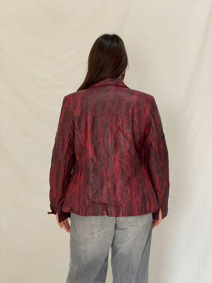 Vintage Mafecco Distressed Red Black Genuine Leather Blazer Jacket - M