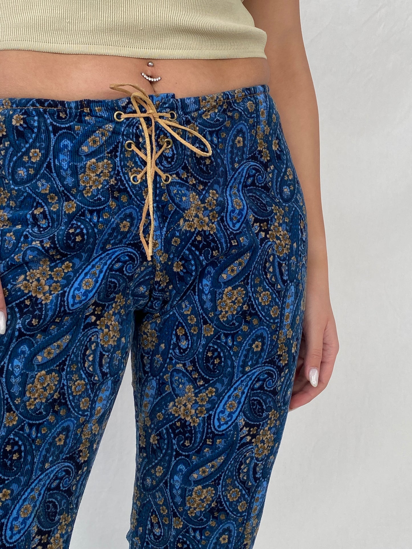 Vintage AR Ace Ross Studios Paisley Print Navy Corduroy Mid-Rise Pants - 36EUR