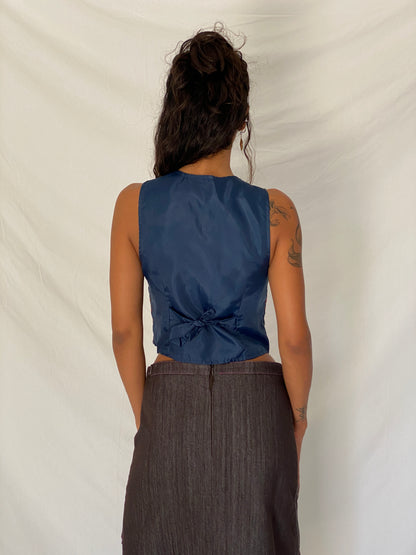 Vintage 90s In Design Multicolor Floral Tapestry Cropped Waistcoat Vest - S