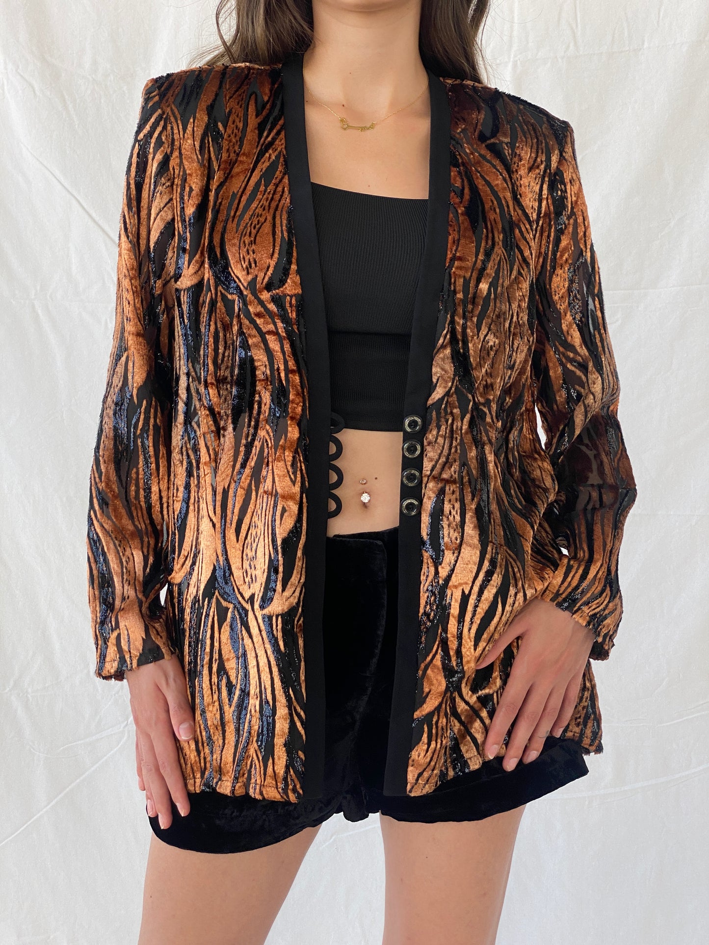 Statement Vintage Animal Print Velvet Semi-Sheer Blazer - L