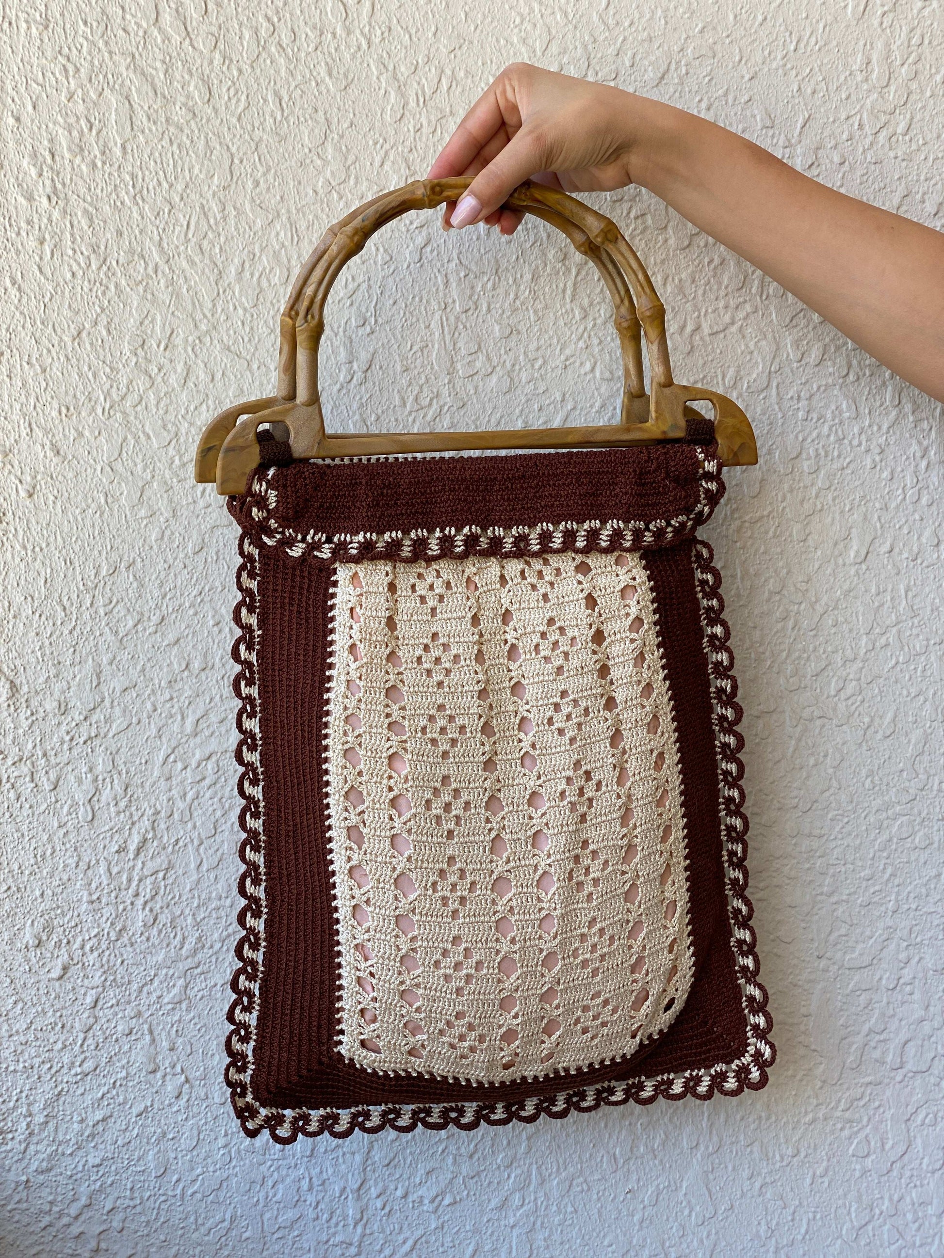 Vintage Crochet Wooden Handle Beach Handbag - Balagan Vintage Handbags 00s, bag, handbag, NEW IN, shoulder bag