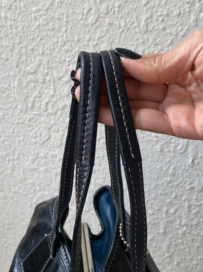 Vintage Y2K Coach Black Embossed Leather Shoulder Tote Bag Style F15658