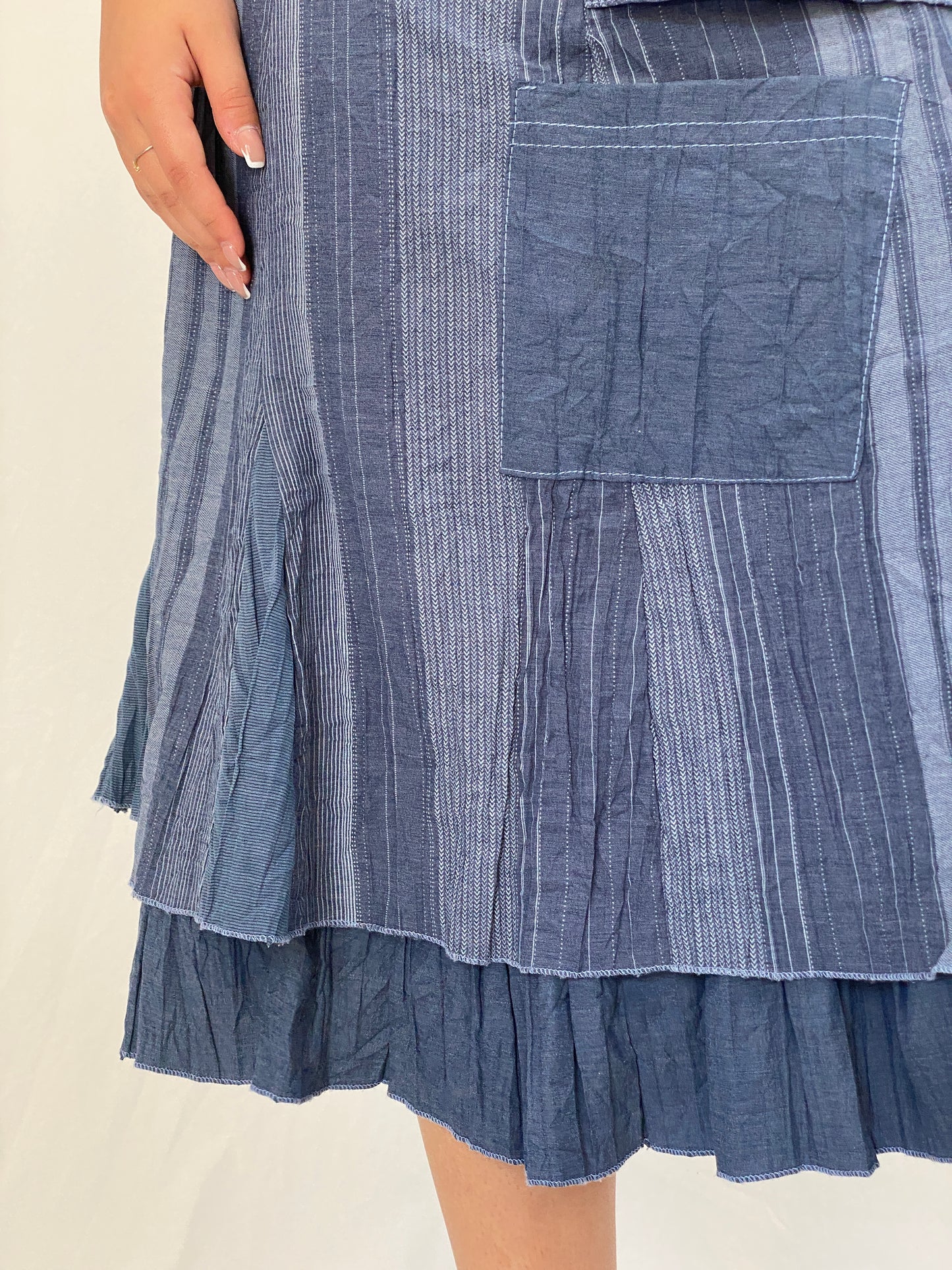 Y2K Affinités Armand Thiery Blue Patchwork Layered Whimsigoth Midi Skirt – L