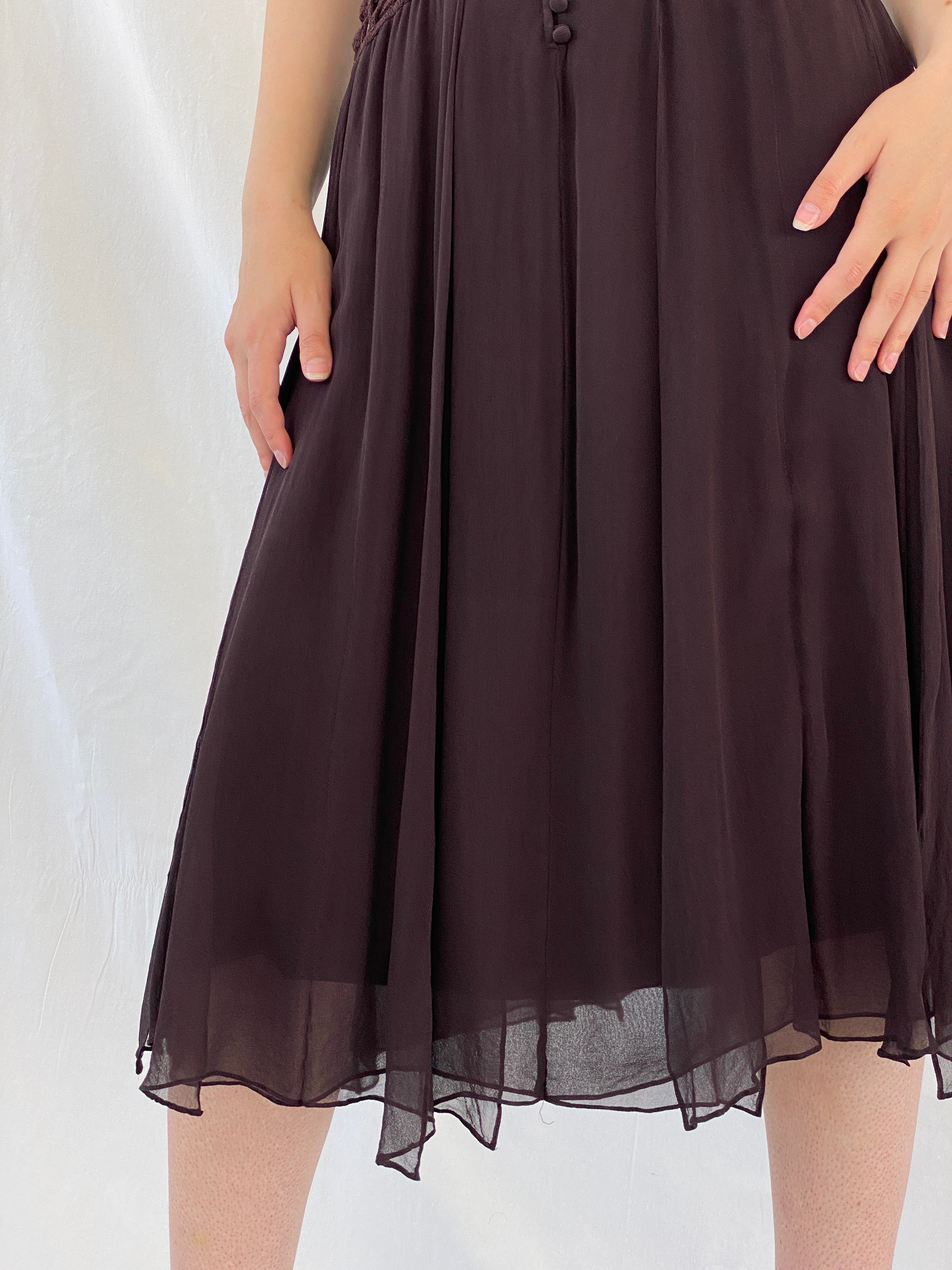 Gorgeous Max Azria Collection Silk Halter Midi Dress with Crochet Waist Detail - M