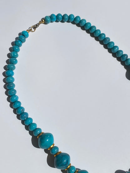 Vintage Marbled Blue Gold Tone Bead Necklace