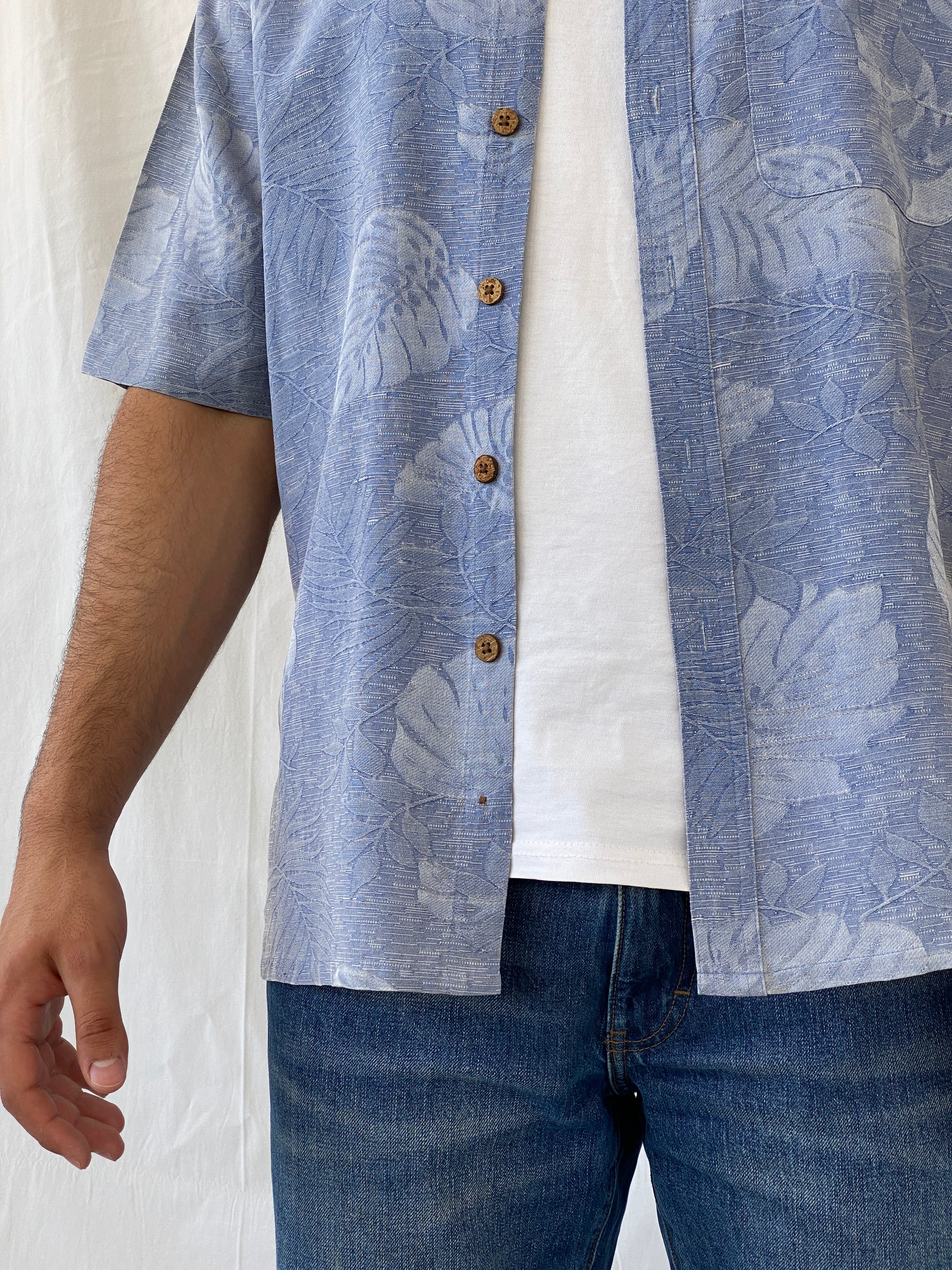Island Republic Floral Blue Hawaiian Men’s Short Sleeve Silk Shirt - L