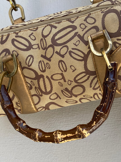 Y2K Bebe Monogram Canvas & Bamboo Handle Bag Beige Brown