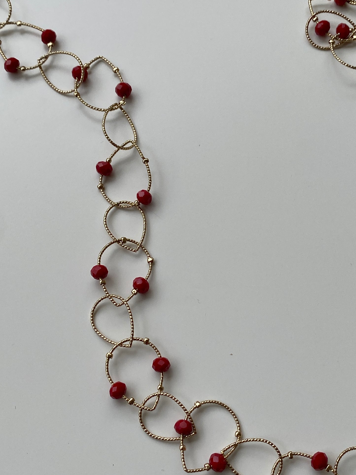 Vintage NY Gold Tone Open Link Chain Necklace with Red Crystal Beads