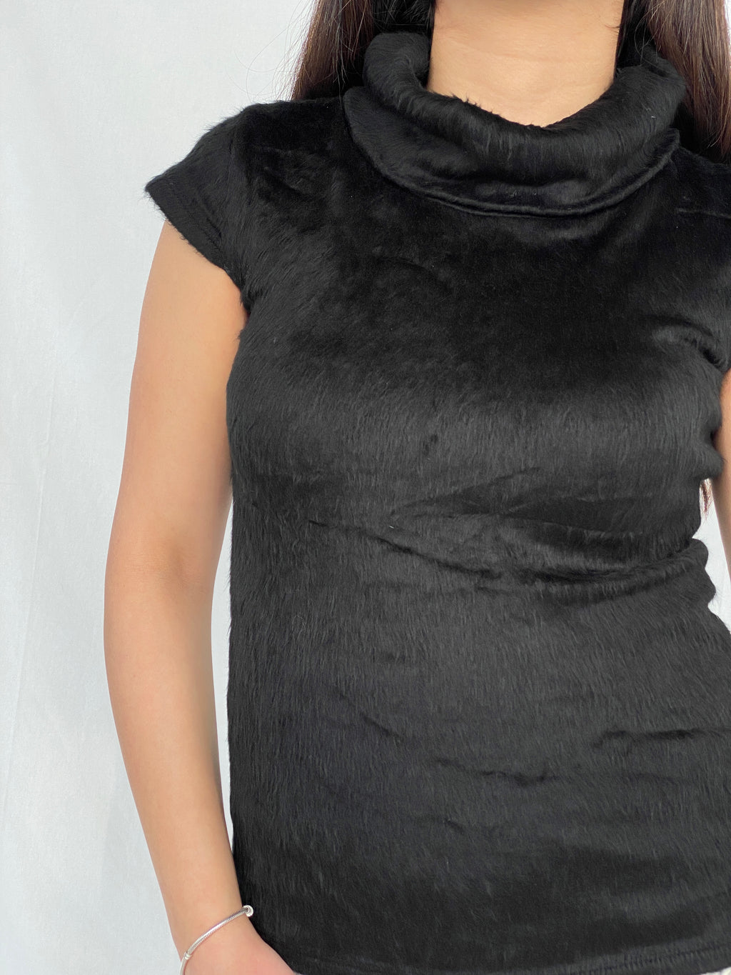 Vintage Y2K MGN Black Turtle Neck Half Sleeve Top - M