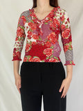 Y2K ESCARCHA Collection Red & Rose Floral Sheer Ruffle Top - M