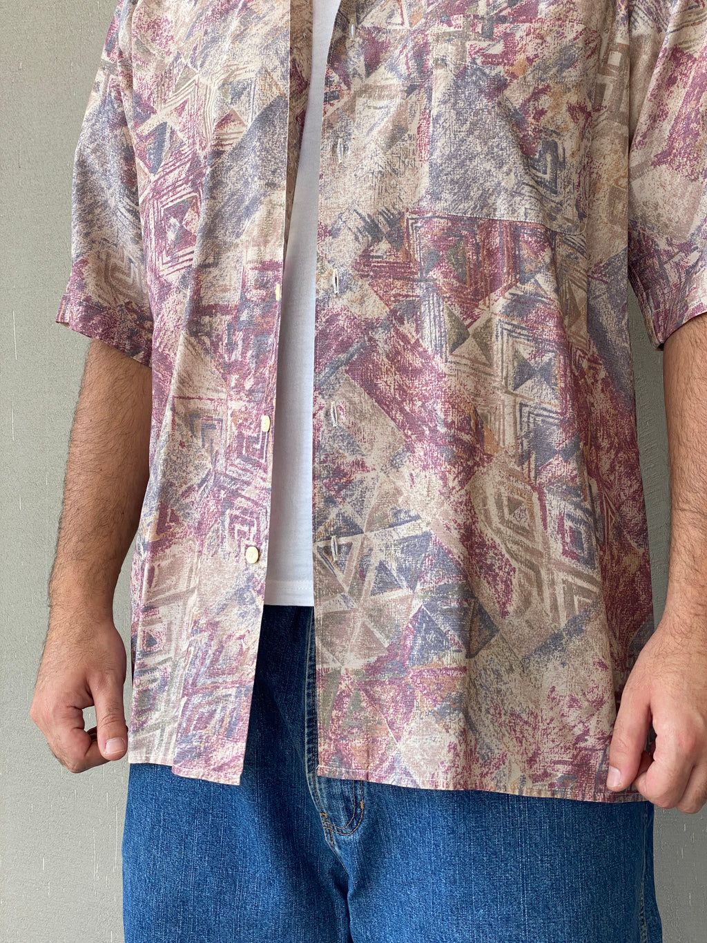 Vintage Green Woods Printed Half-Sleeve Shirt - L