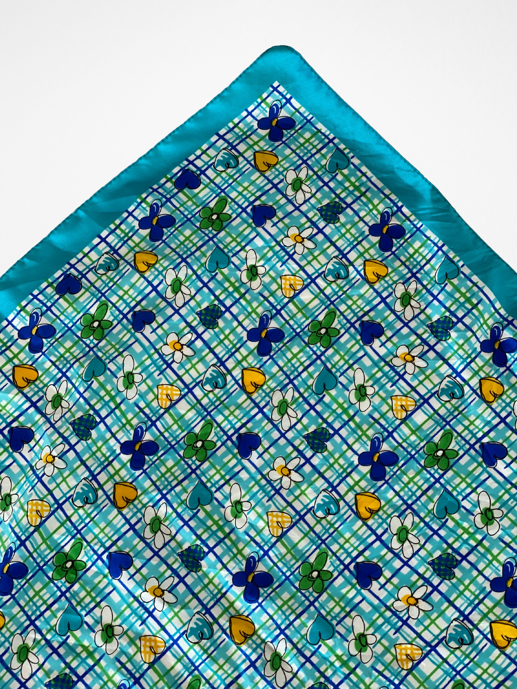 Y2K Summery Blue Square Scarf With floral heart illustrations