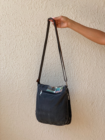 Y2K Cessaci Patchwork Denim Crossbody Bag with Embroidered Details